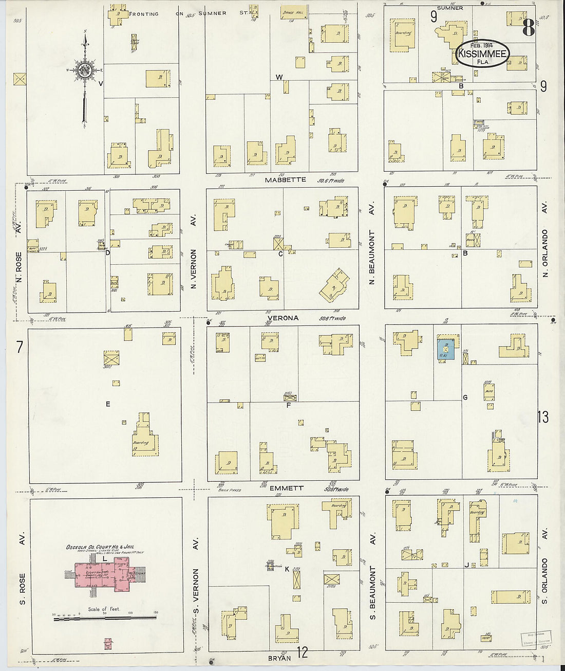This old map of Kissimmee, Osceola County, Florida was created by Sanborn Map Company in 1914
