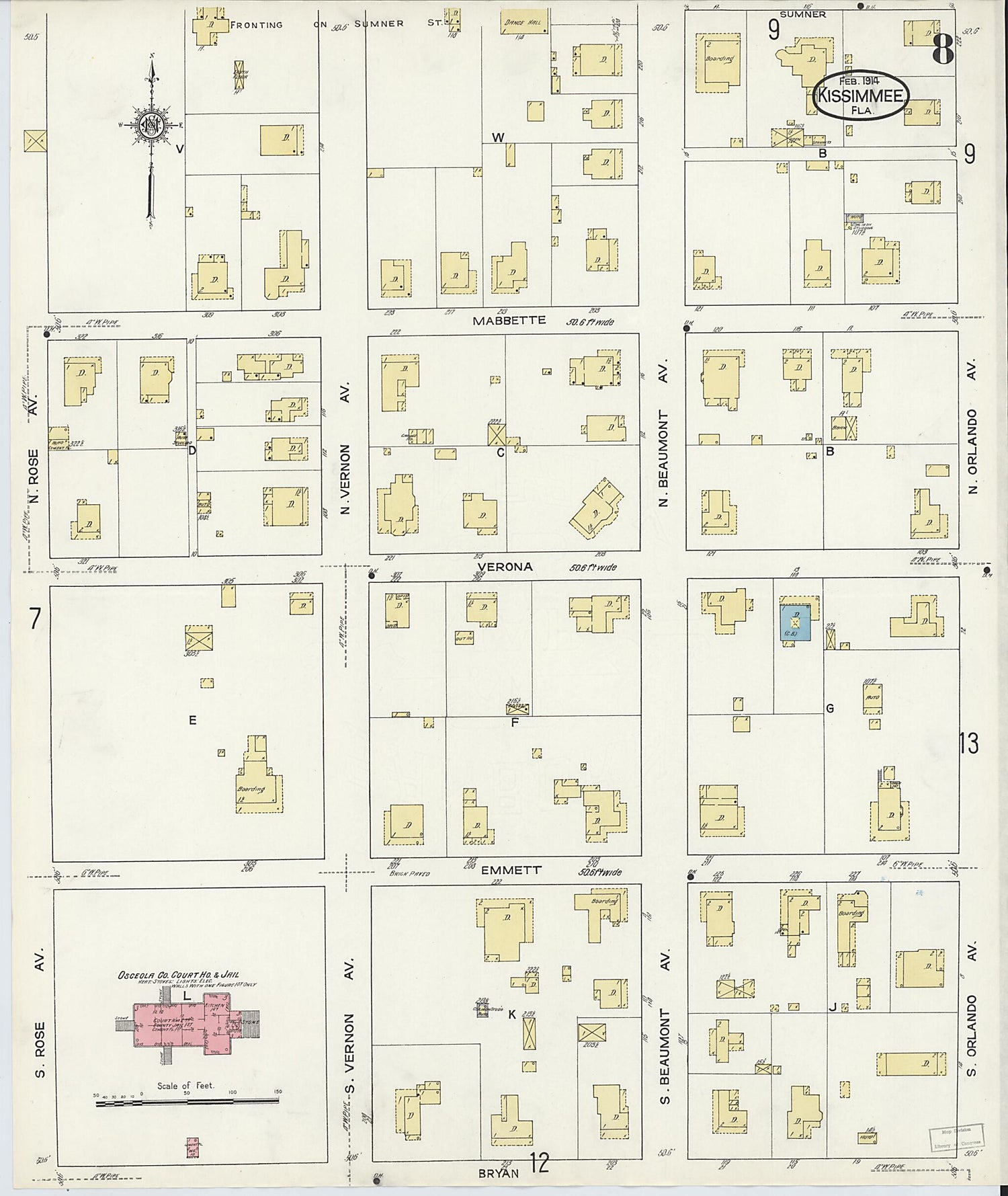 This old map of Kissimmee, Osceola County, Florida was created by Sanborn Map Company in 1914