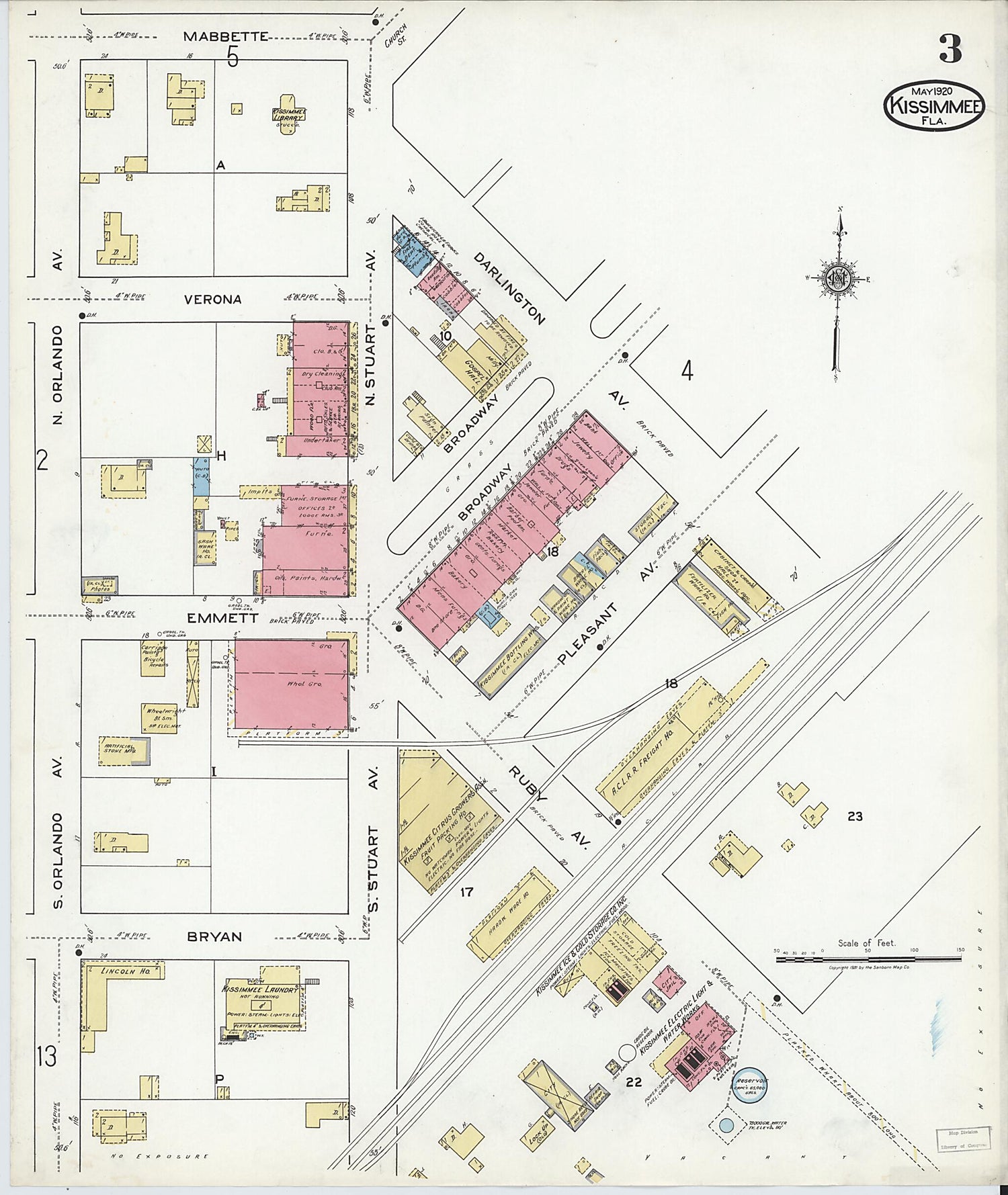 This old map of Kissimmee, Osceola County, Florida was created by Sanborn Map Company in 1920