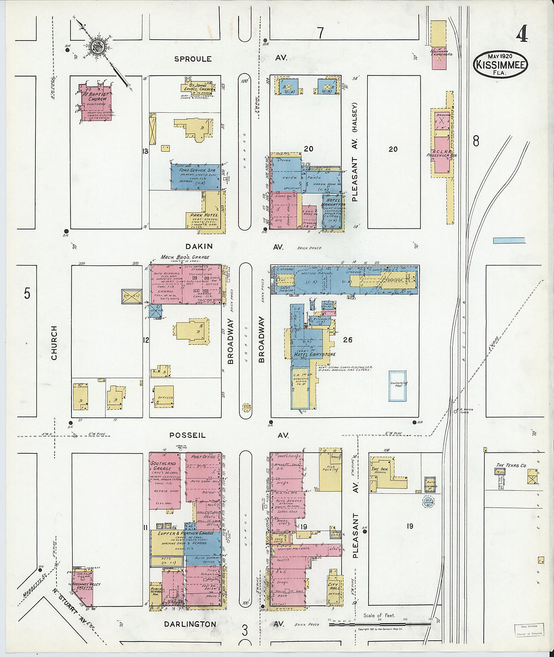 This old map of Kissimmee, Osceola County, Florida was created by Sanborn Map Company in 1920