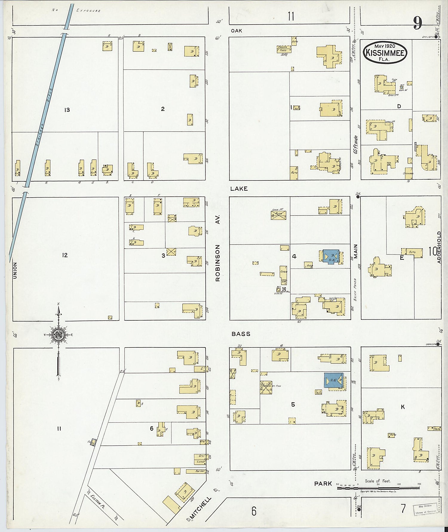 This old map of Kissimmee, Osceola County, Florida was created by Sanborn Map Company in 1920