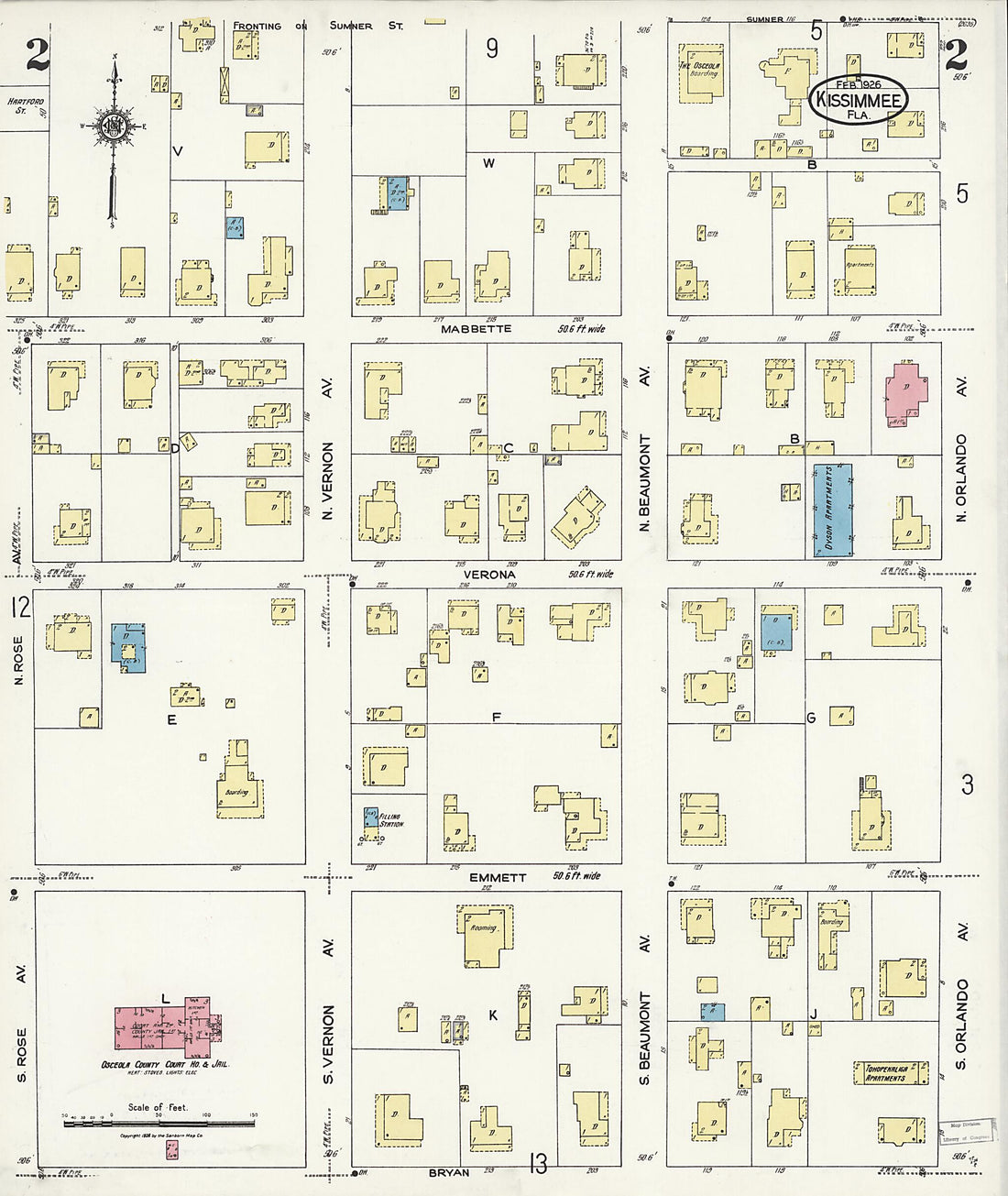 This old map of Kissimmee, Osceola County, Florida was created by Sanborn Map Company in 1926