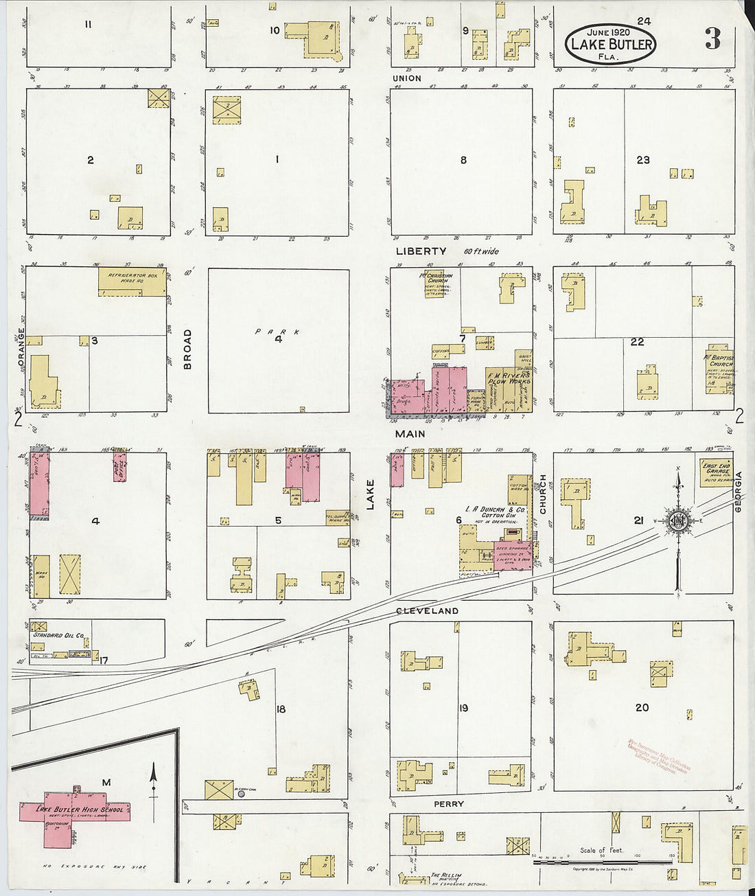 This old map of Lake Butler, Union County, Florida was created by Sanborn Map Company in 1920