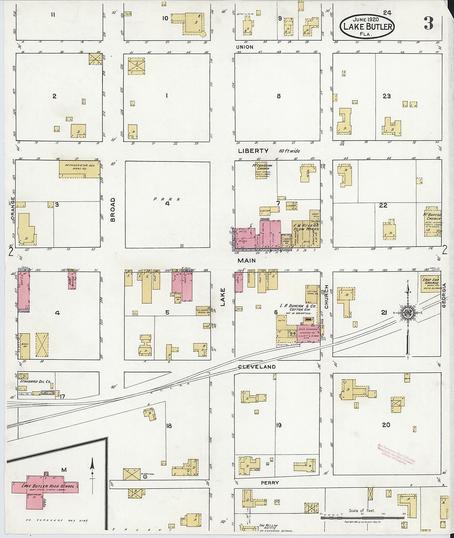 This old map of Lake Butler, Union County, Florida was created by Sanborn Map Company in 1920