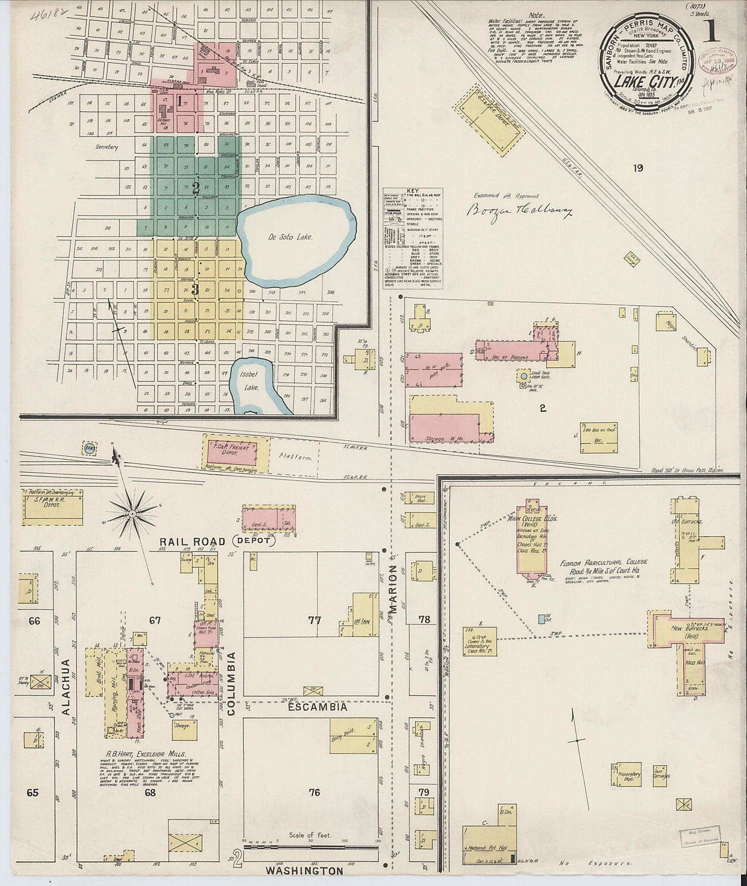 This old map of Lake City, Columbia County, Florida was created by Sanborn Map Company in 1895