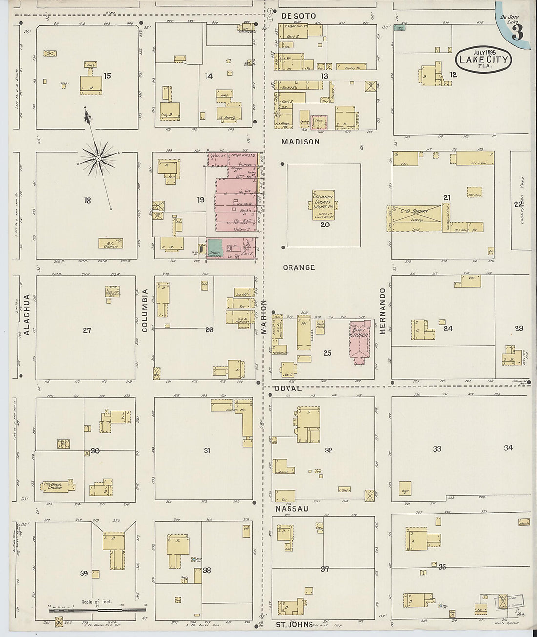 This old map of Lake City, Columbia County, Florida was created by Sanborn Map Company in 1895