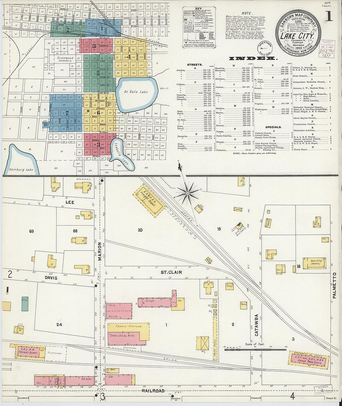 This old map of Lake City, Columbia County, Florida was created by Sanborn Map Company in 1902