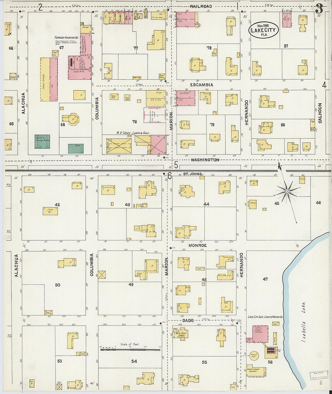 This old map of Lake City, Columbia County, Florida was created by Sanborn Map Company in 1902