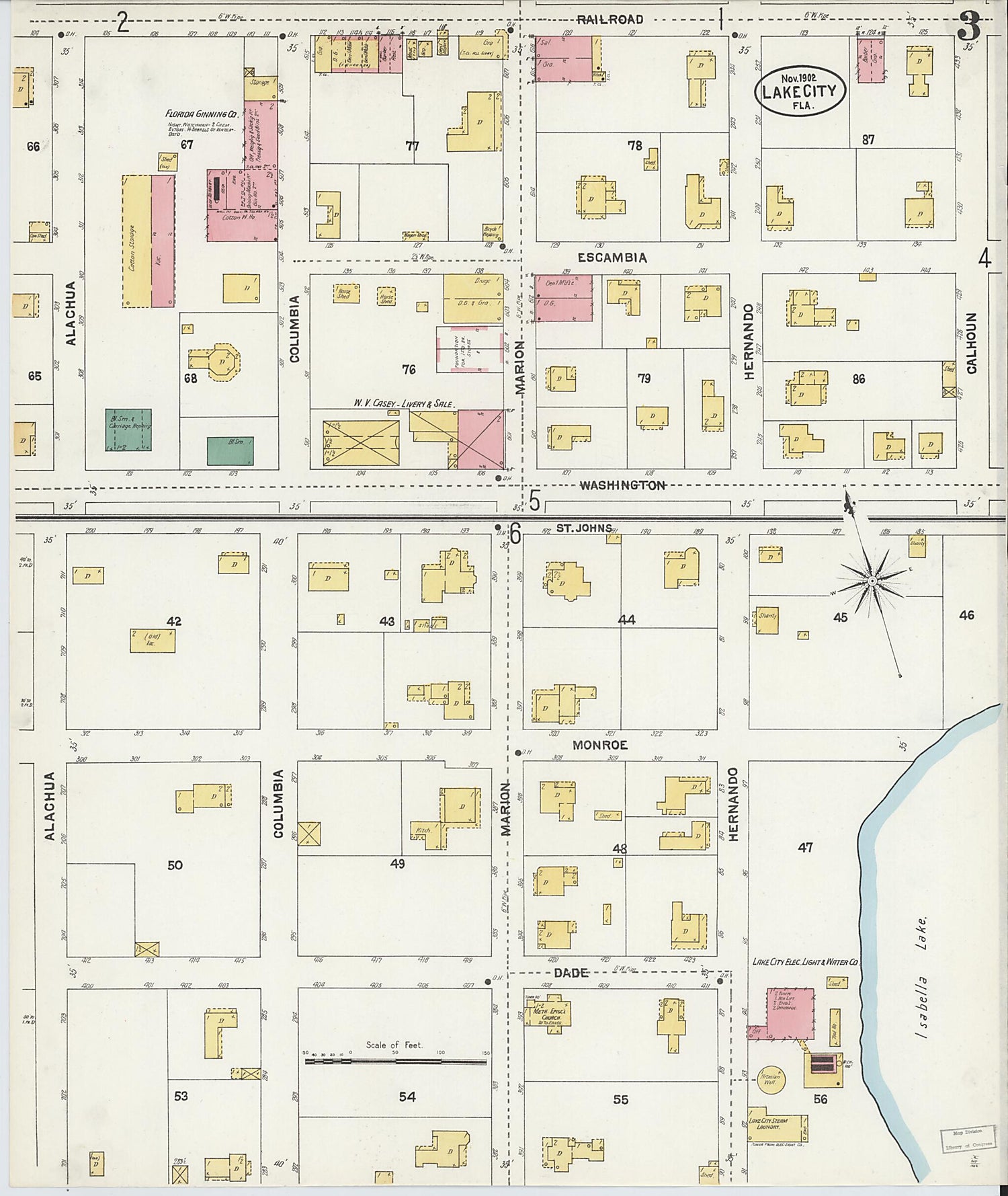This old map of Lake City, Columbia County, Florida was created by Sanborn Map Company in 1902