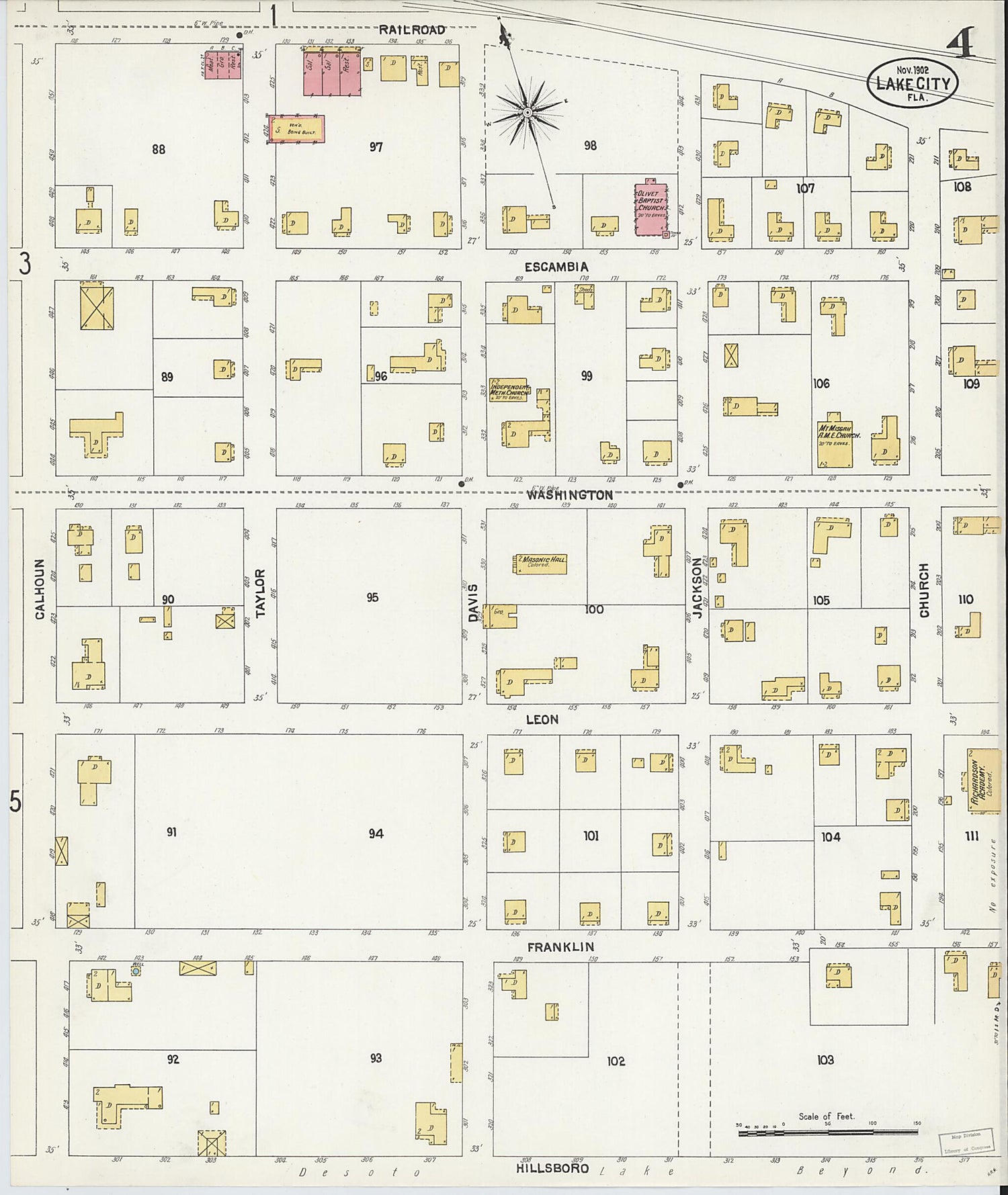This old map of Lake City, Columbia County, Florida was created by Sanborn Map Company in 1902