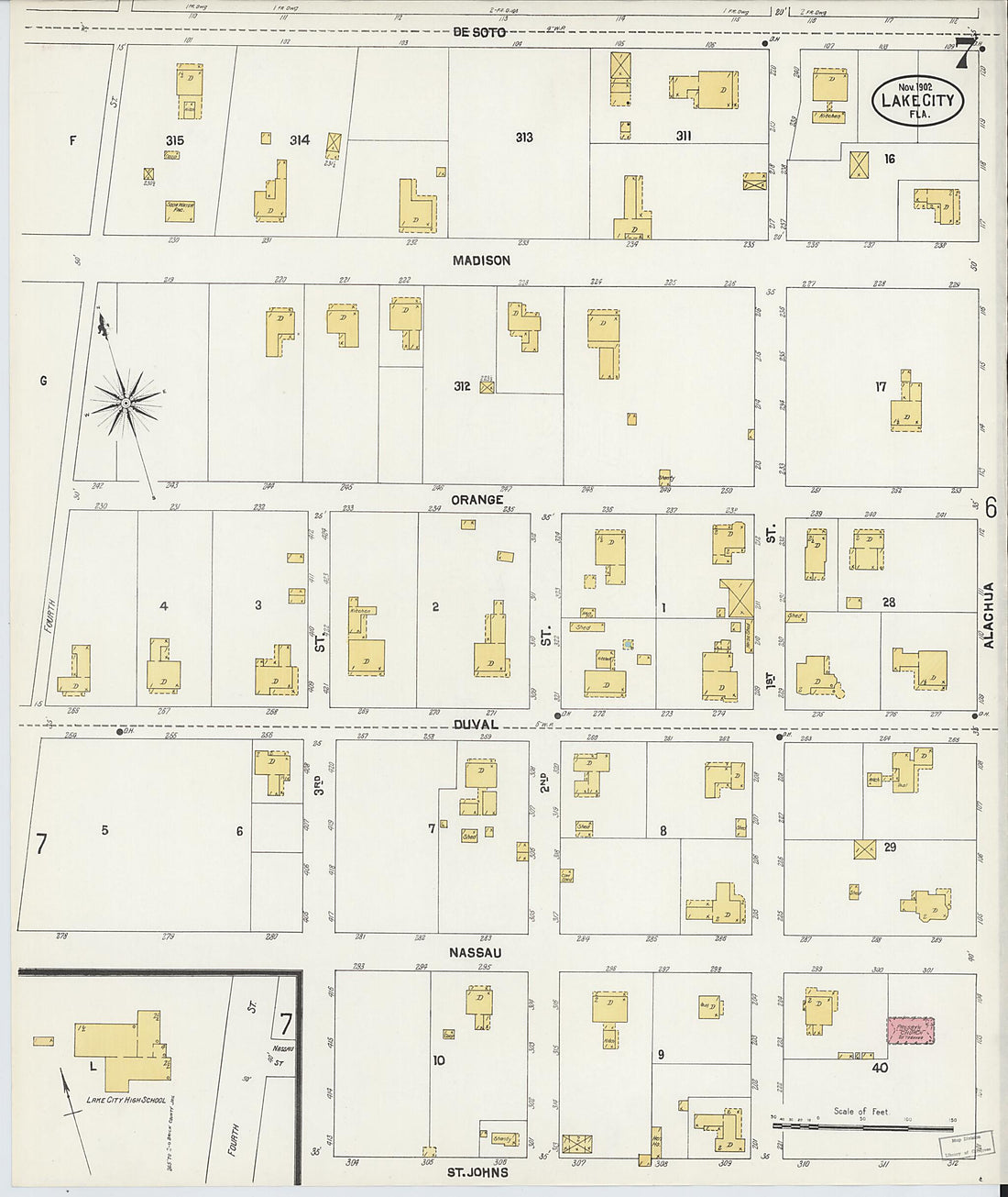 This old map of Lake City, Columbia County, Florida was created by Sanborn Map Company in 1902