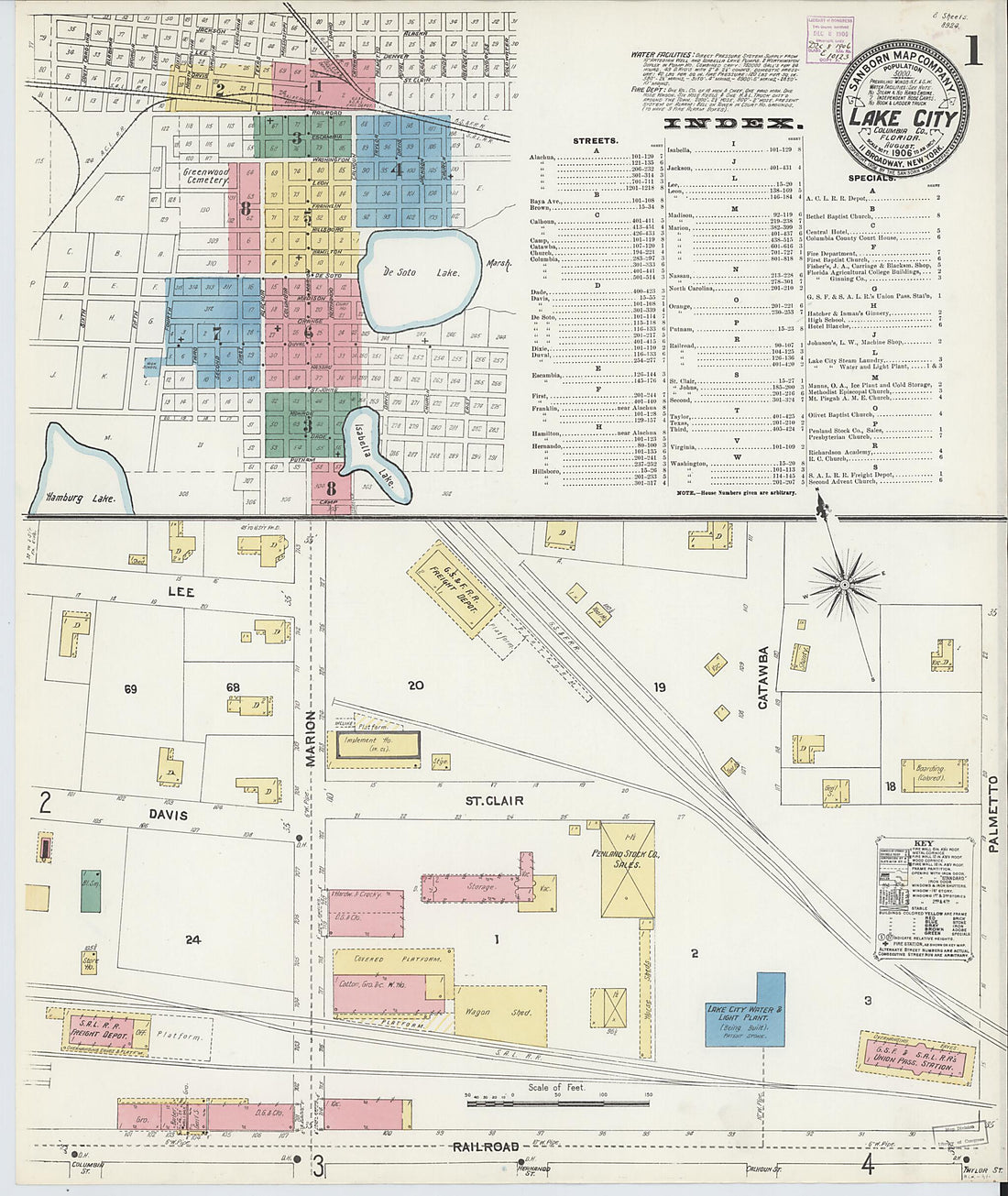 This old map of Lake City, Columbia County, Florida was created by Sanborn Map Company in 1906