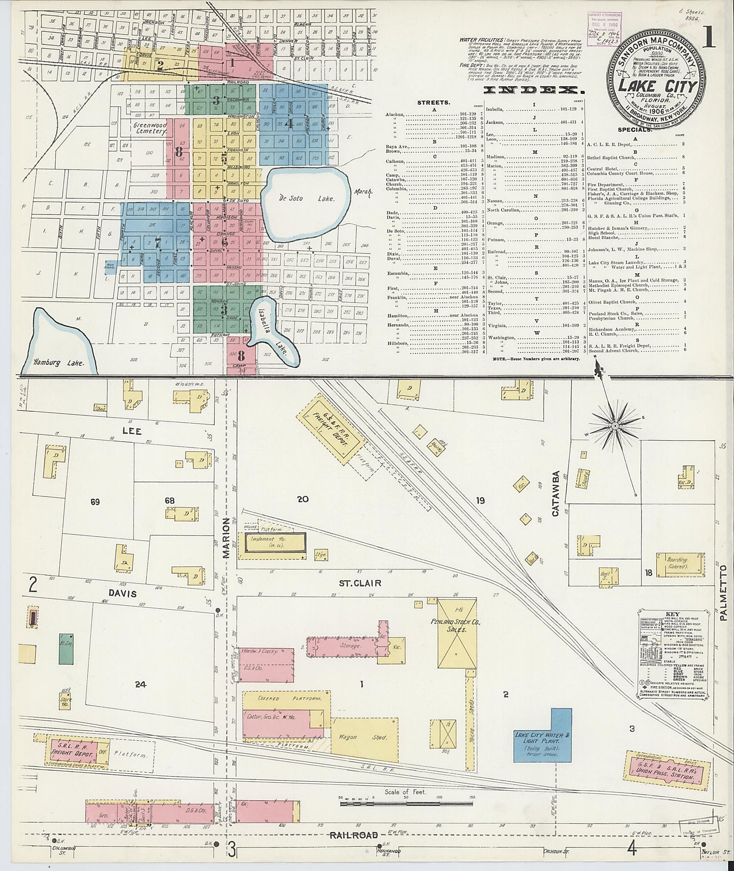 This old map of Lake City, Columbia County, Florida was created by Sanborn Map Company in 1906