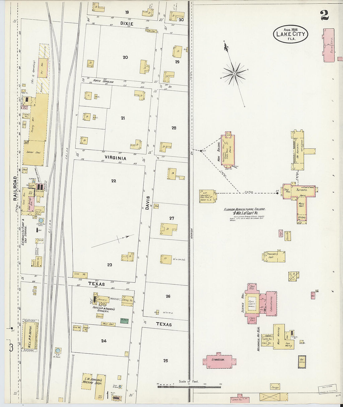 This old map of Lake City, Columbia County, Florida was created by Sanborn Map Company in 1906