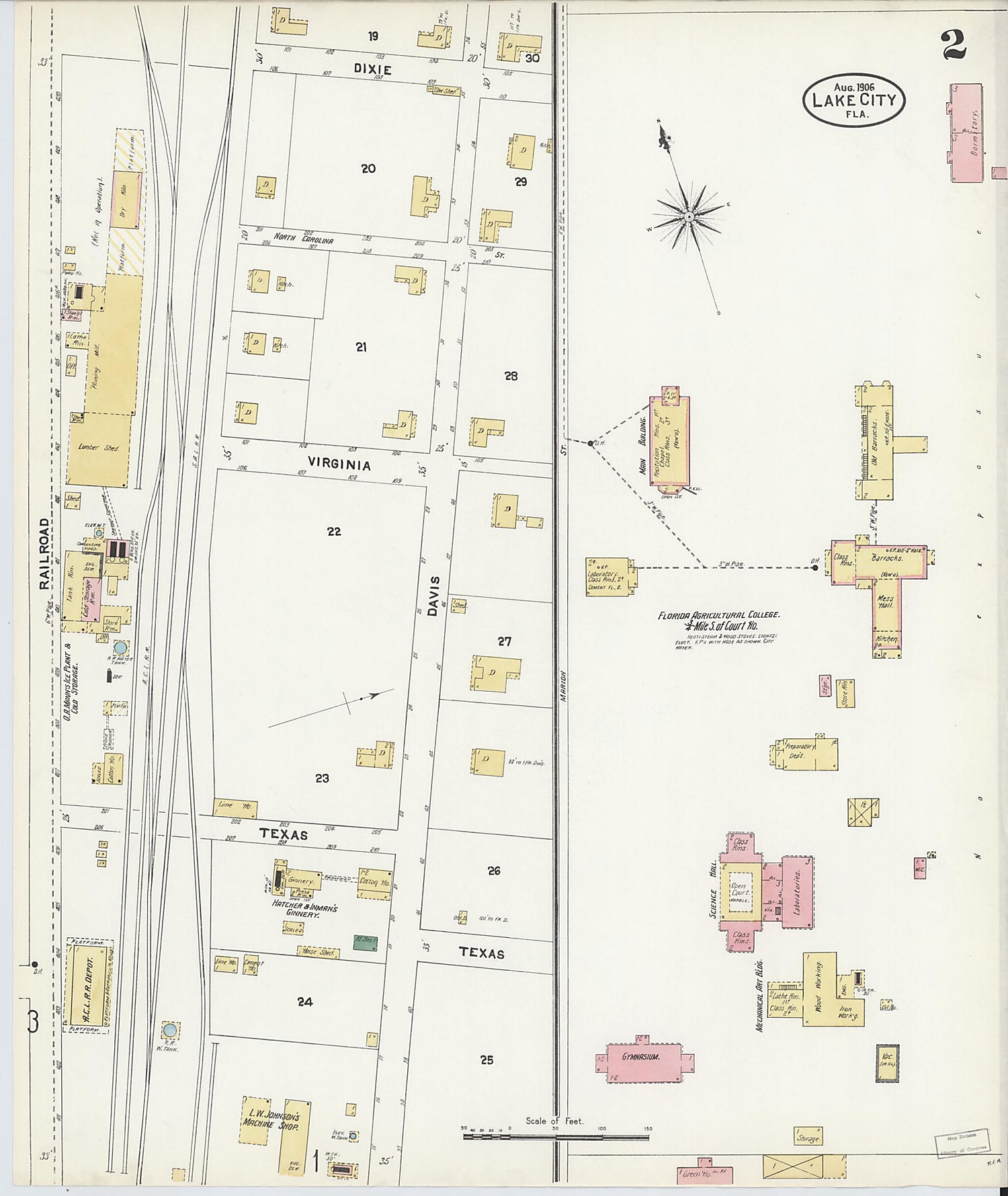 This old map of Lake City, Columbia County, Florida was created by Sanborn Map Company in 1906