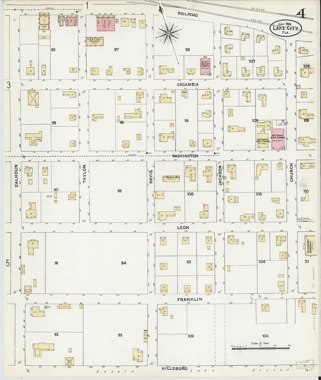 This old map of Lake City, Columbia County, Florida was created by Sanborn Map Company in 1906