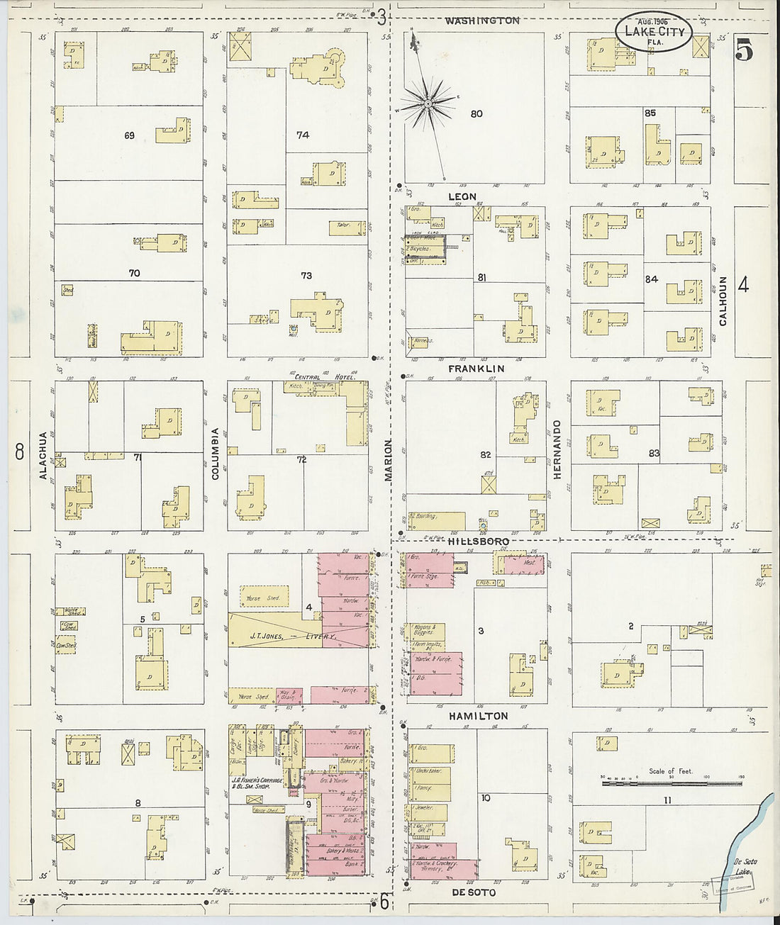 This old map of Lake City, Columbia County, Florida was created by Sanborn Map Company in 1906