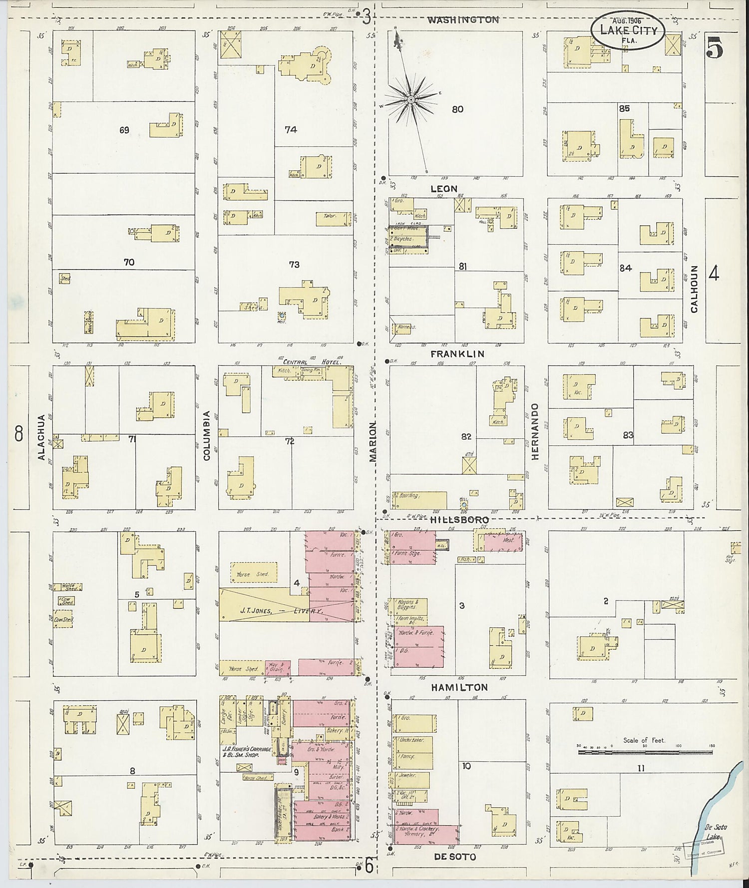 This old map of Lake City, Columbia County, Florida was created by Sanborn Map Company in 1906