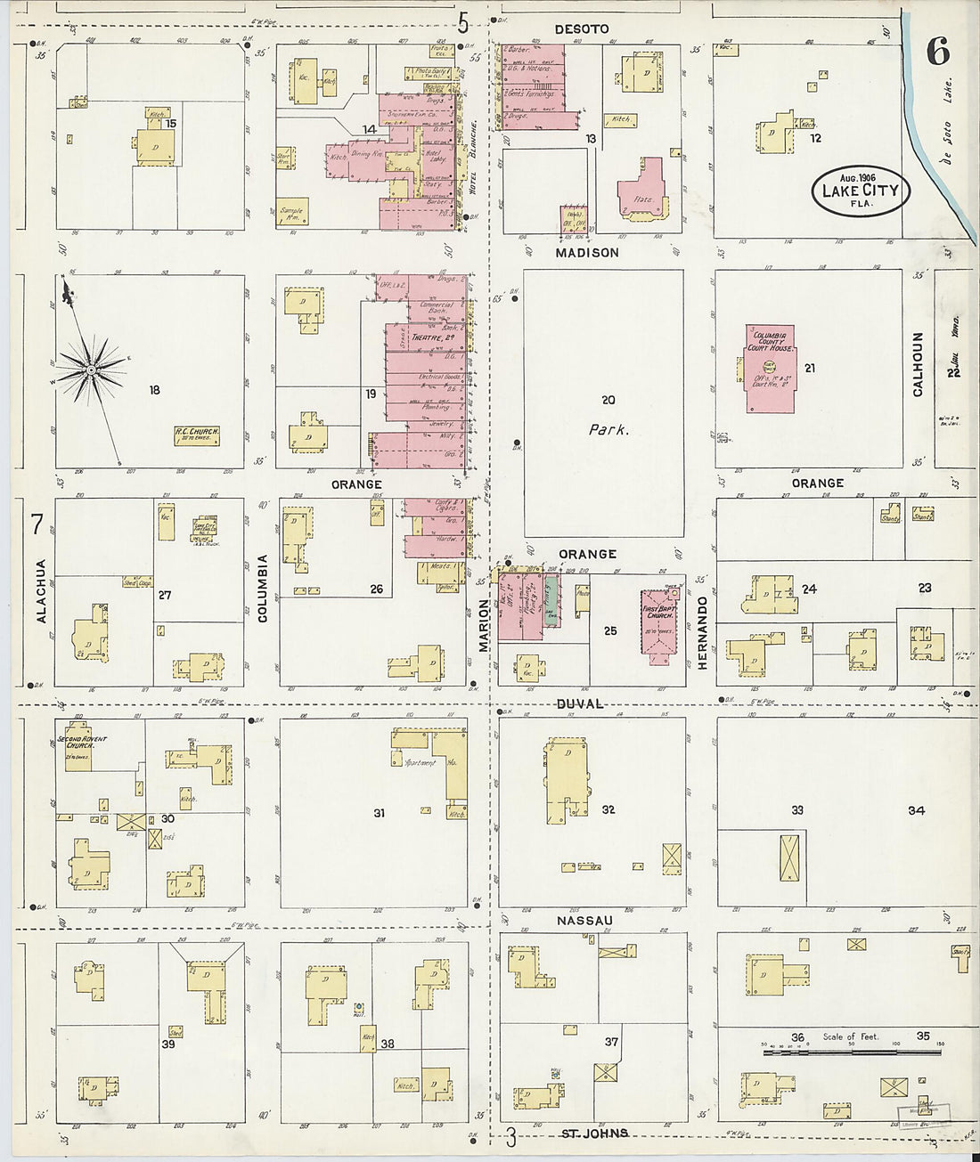 This old map of Lake City, Columbia County, Florida was created by Sanborn Map Company in 1906
