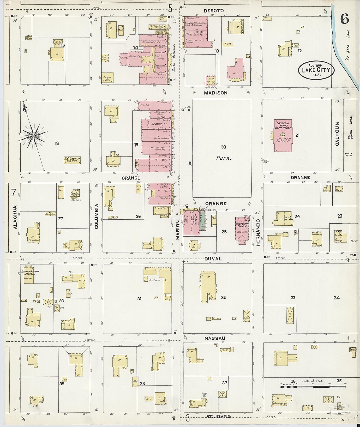 This old map of Lake City, Columbia County, Florida was created by Sanborn Map Company in 1906