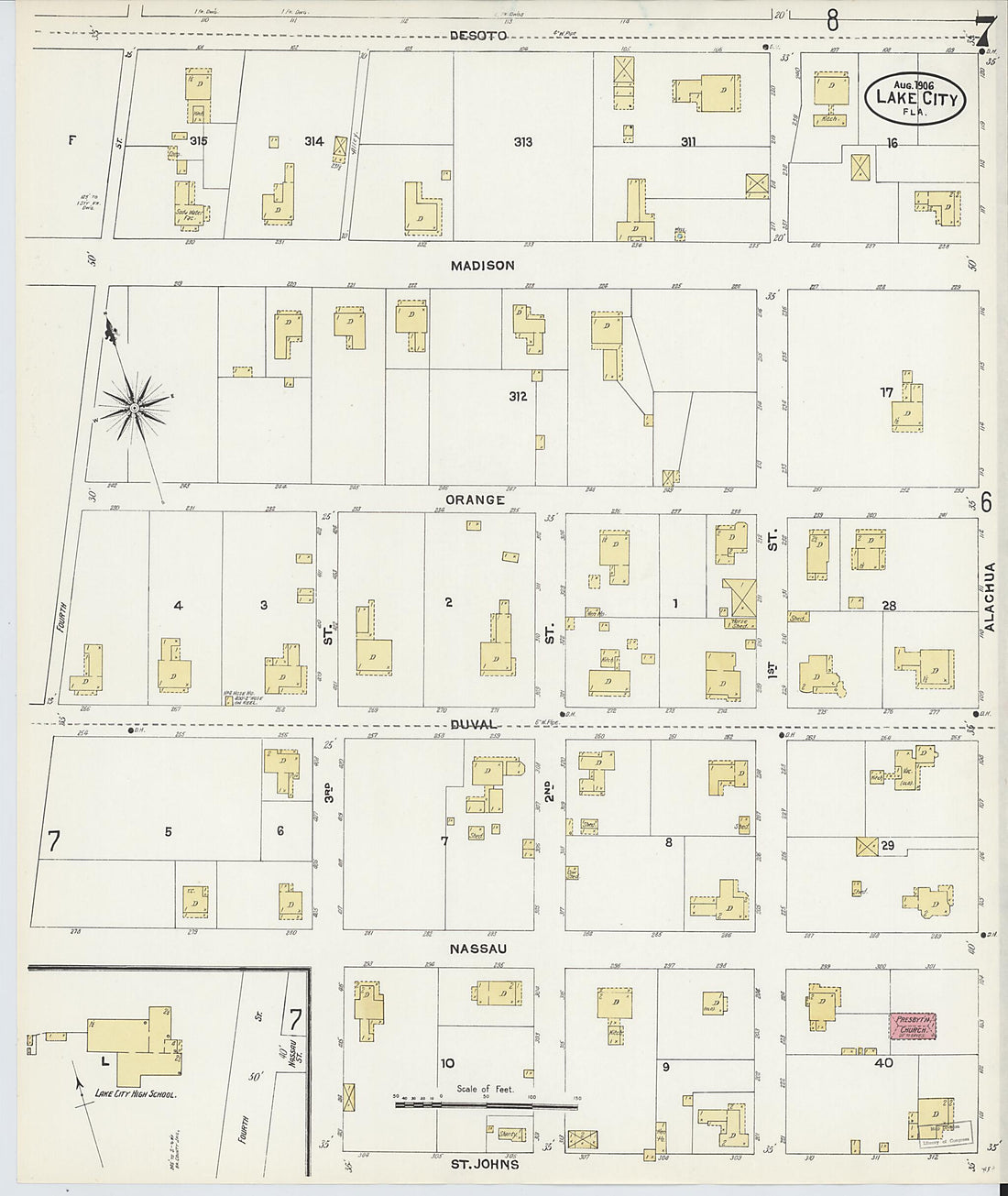 This old map of Lake City, Columbia County, Florida was created by Sanborn Map Company in 1906