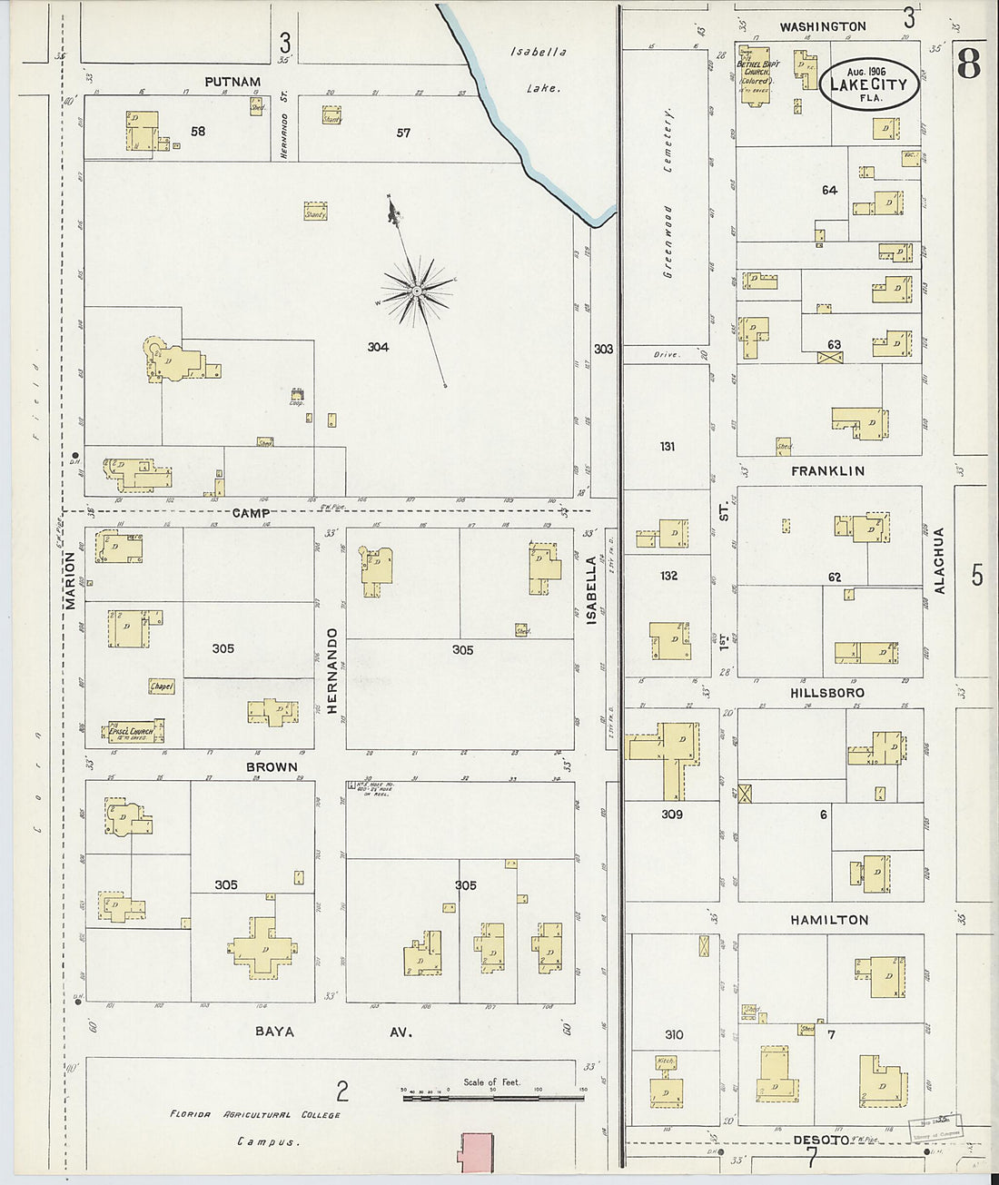 This old map of Lake City, Columbia County, Florida was created by Sanborn Map Company in 1906