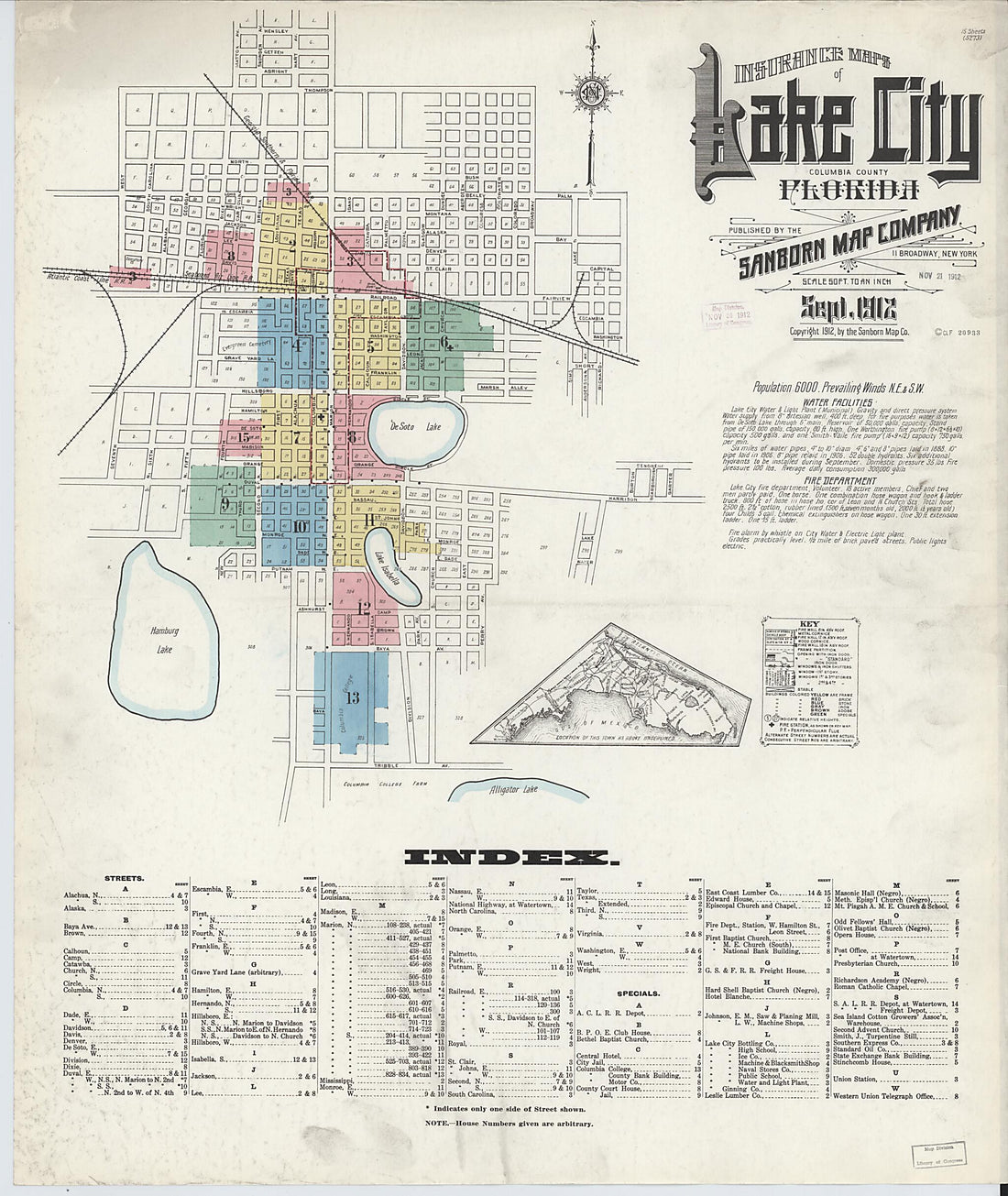This old map of Lake City, Columbia County, Florida was created by Sanborn Map Company in 1912