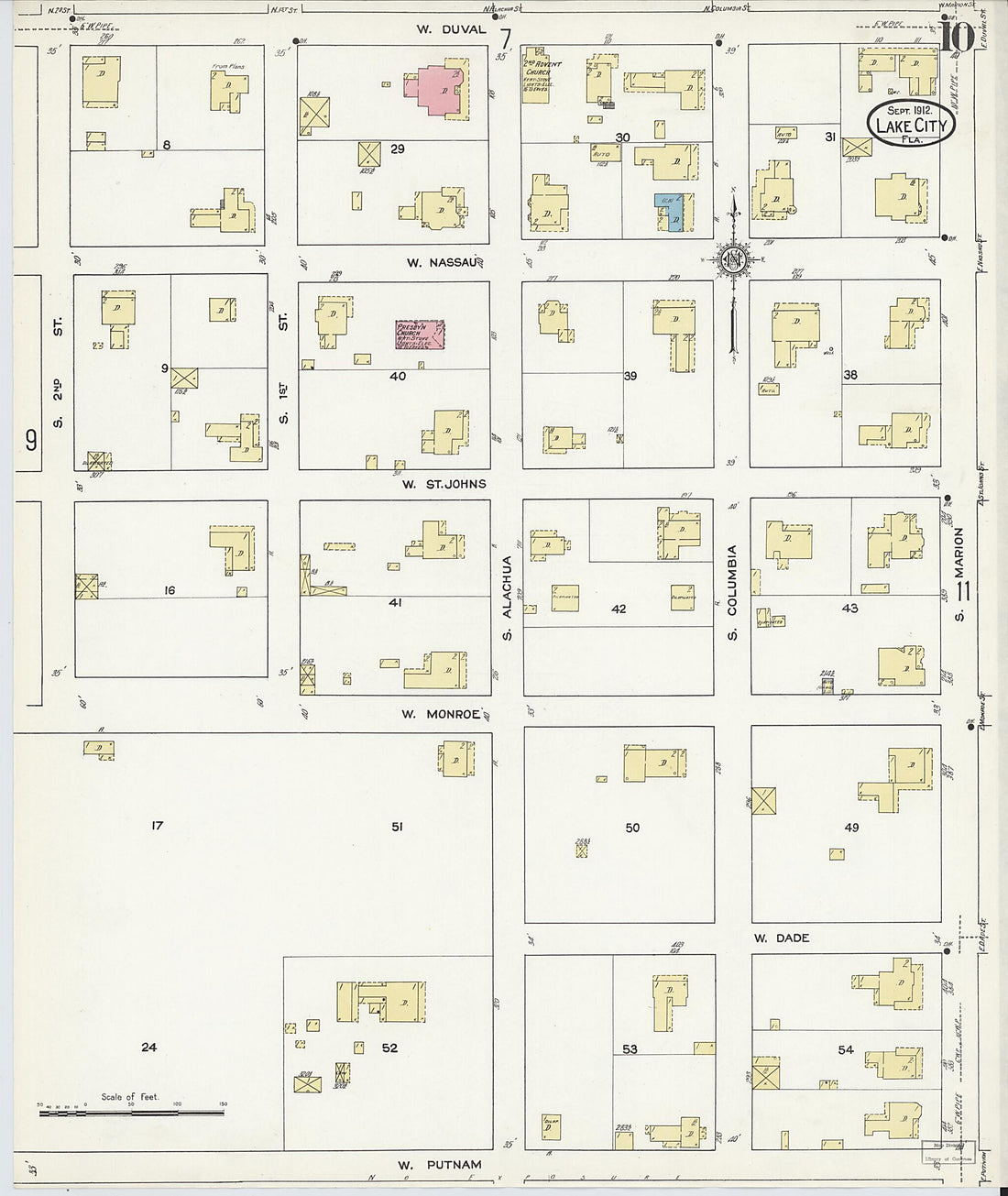 This old map of Lake City, Columbia County, Florida was created by Sanborn Map Company in 1912