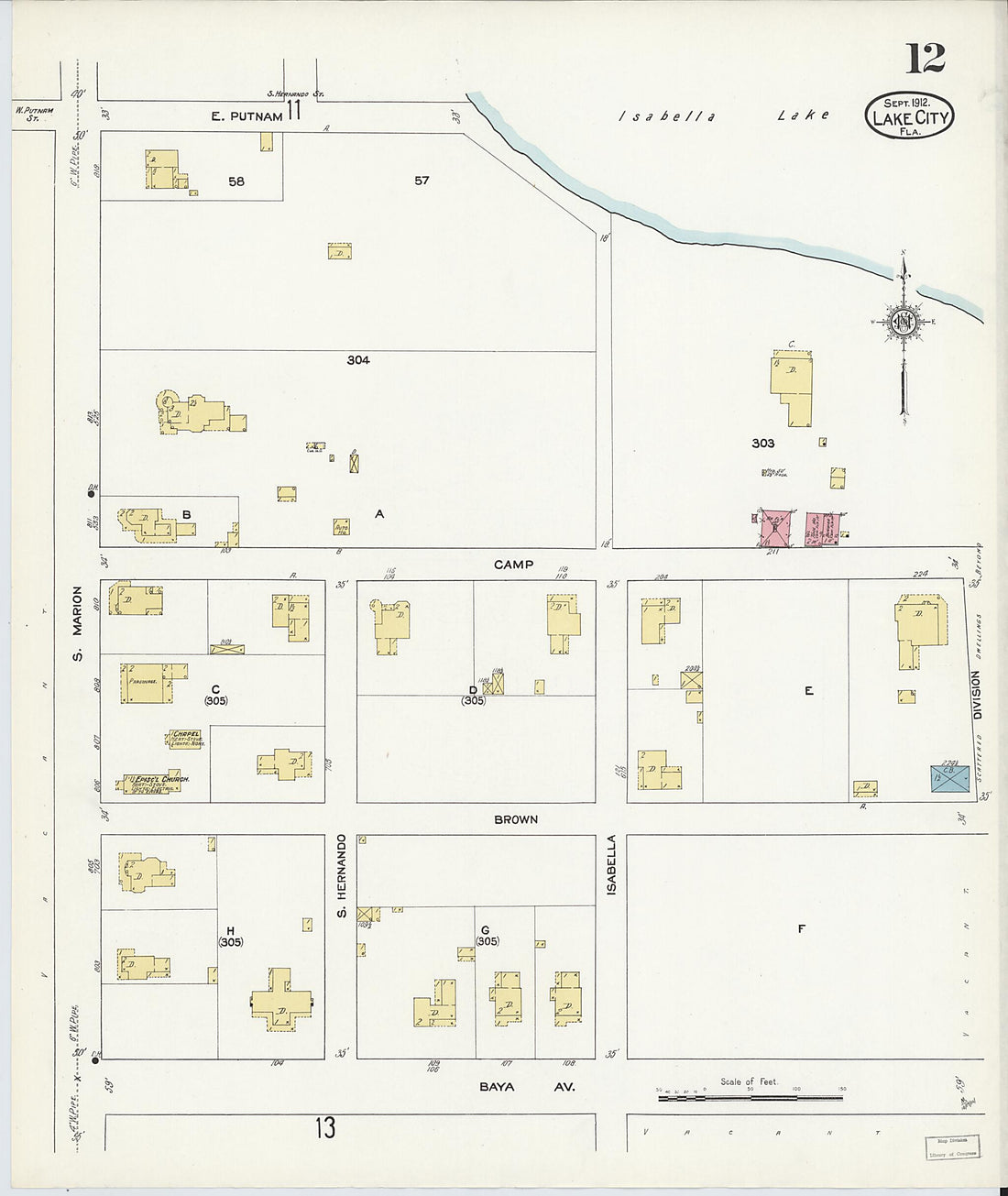 This old map of Lake City, Columbia County, Florida was created by Sanborn Map Company in 1912