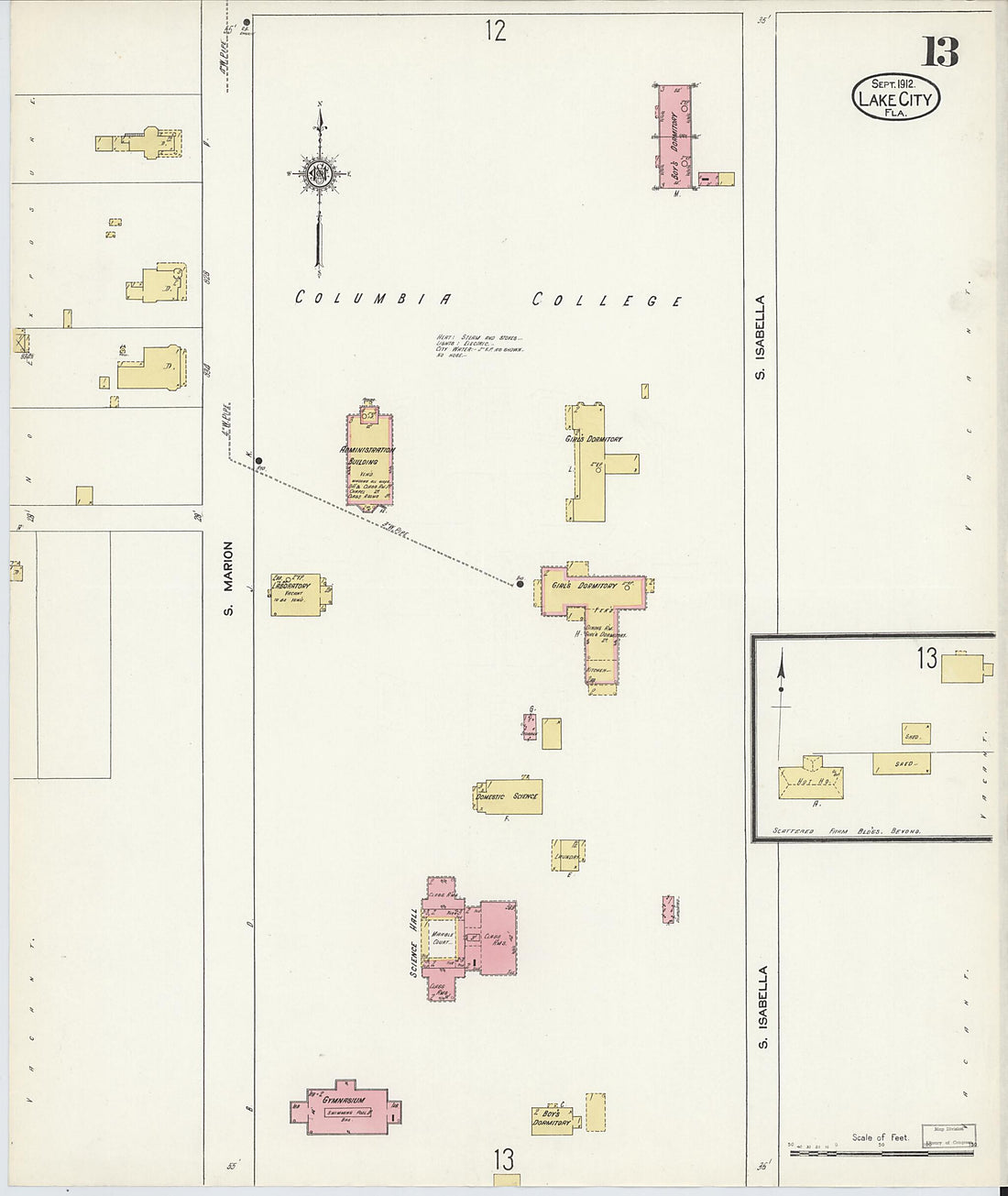 This old map of Lake City, Columbia County, Florida was created by Sanborn Map Company in 1912