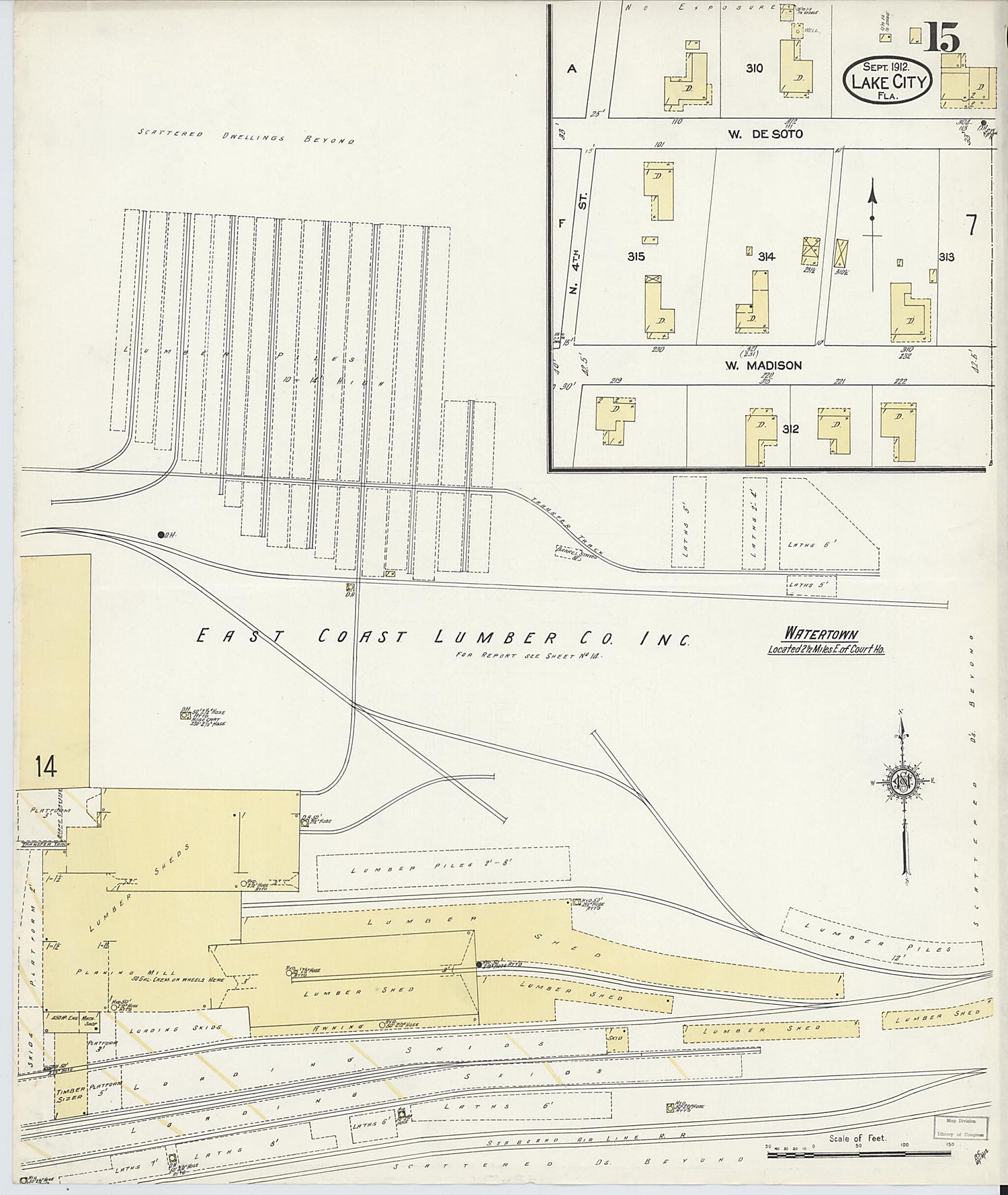 This old map of Lake City, Columbia County, Florida was created by Sanborn Map Company in 1912
