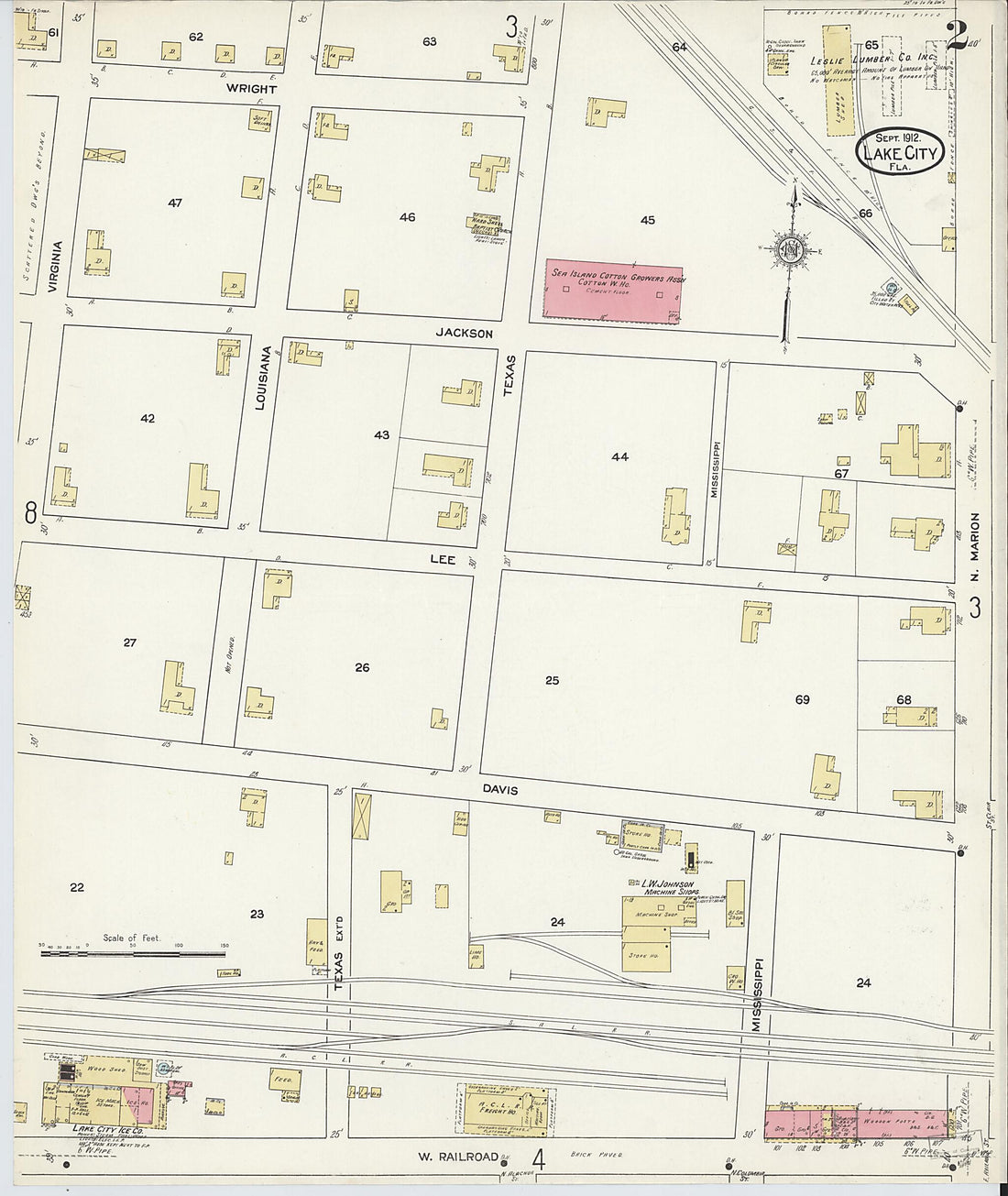 This old map of Lake City, Columbia County, Florida was created by Sanborn Map Company in 1912