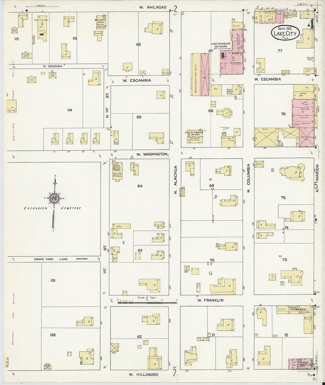 This old map of Lake City, Columbia County, Florida was created by Sanborn Map Company in 1912