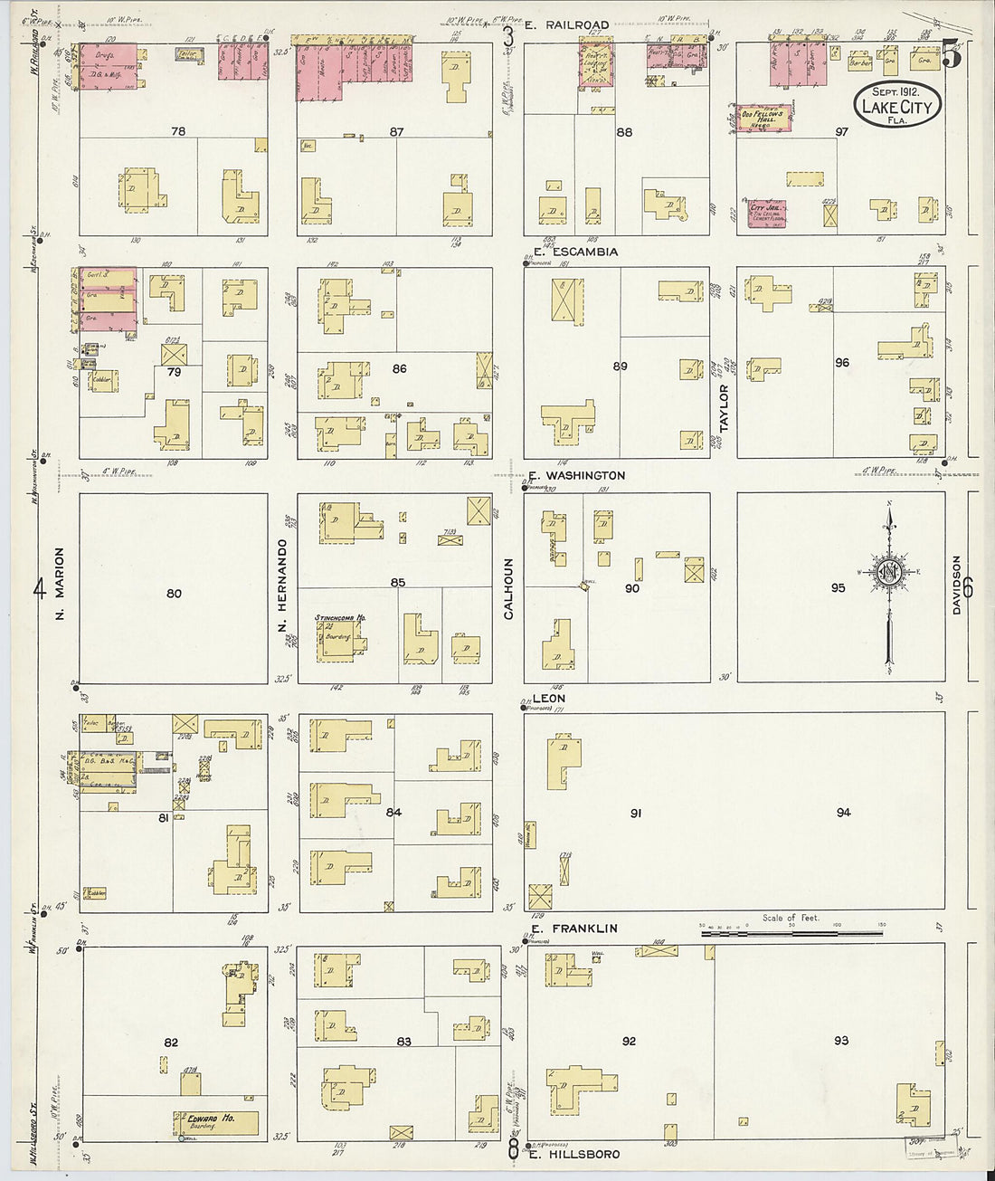 This old map of Lake City, Columbia County, Florida was created by Sanborn Map Company in 1912
