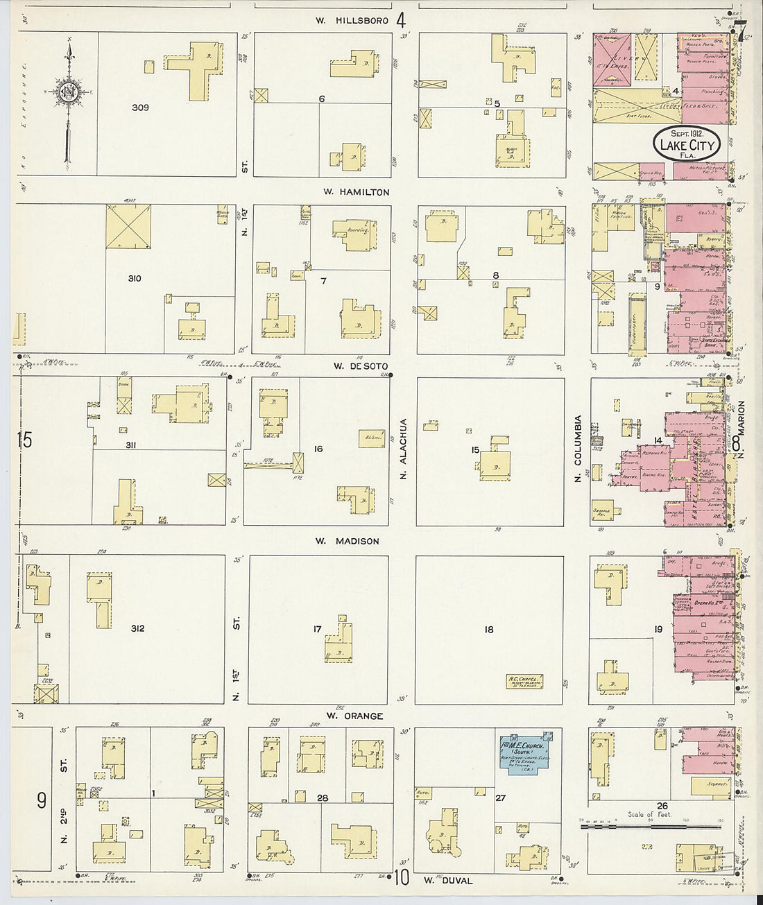 This old map of Lake City, Columbia County, Florida was created by Sanborn Map Company in 1912