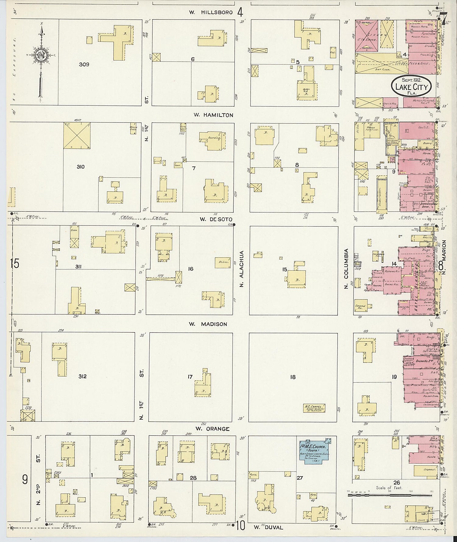 This old map of Lake City, Columbia County, Florida was created by Sanborn Map Company in 1912