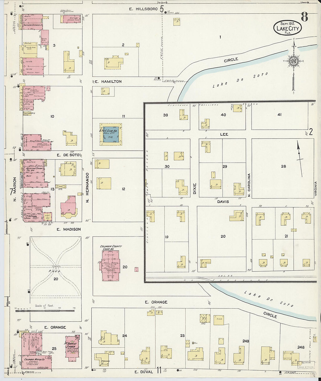 This old map of Lake City, Columbia County, Florida was created by Sanborn Map Company in 1912