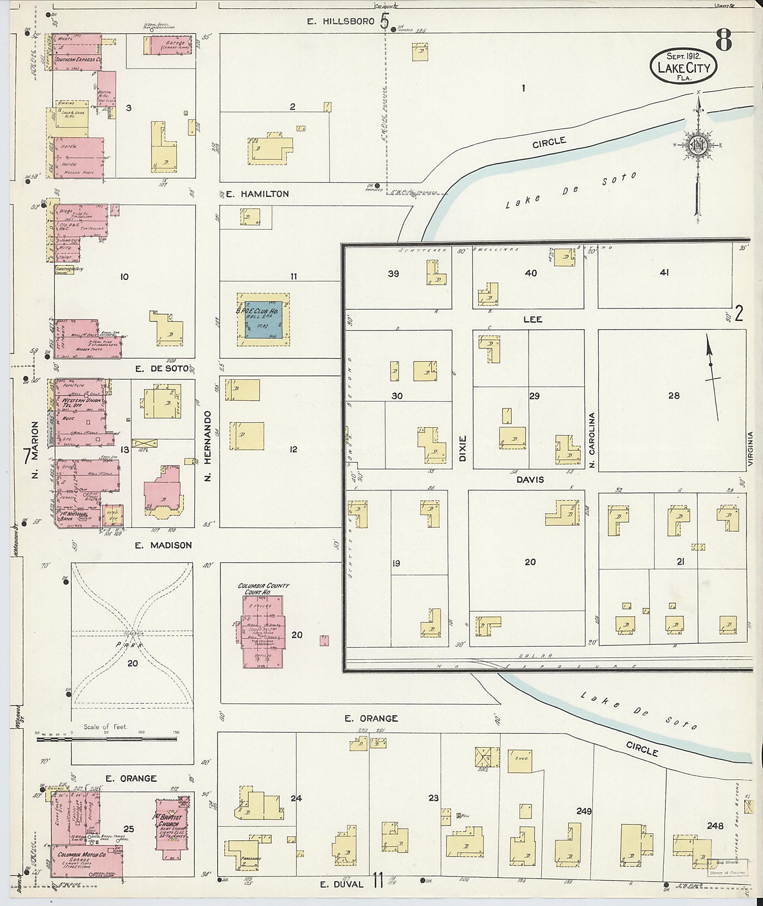 This old map of Lake City, Columbia County, Florida was created by Sanborn Map Company in 1912