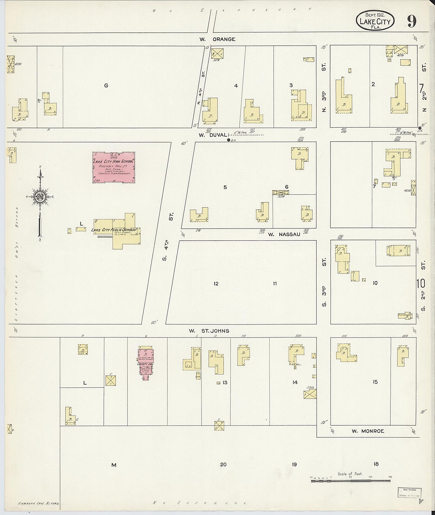 This old map of Lake City, Columbia County, Florida was created by Sanborn Map Company in 1912