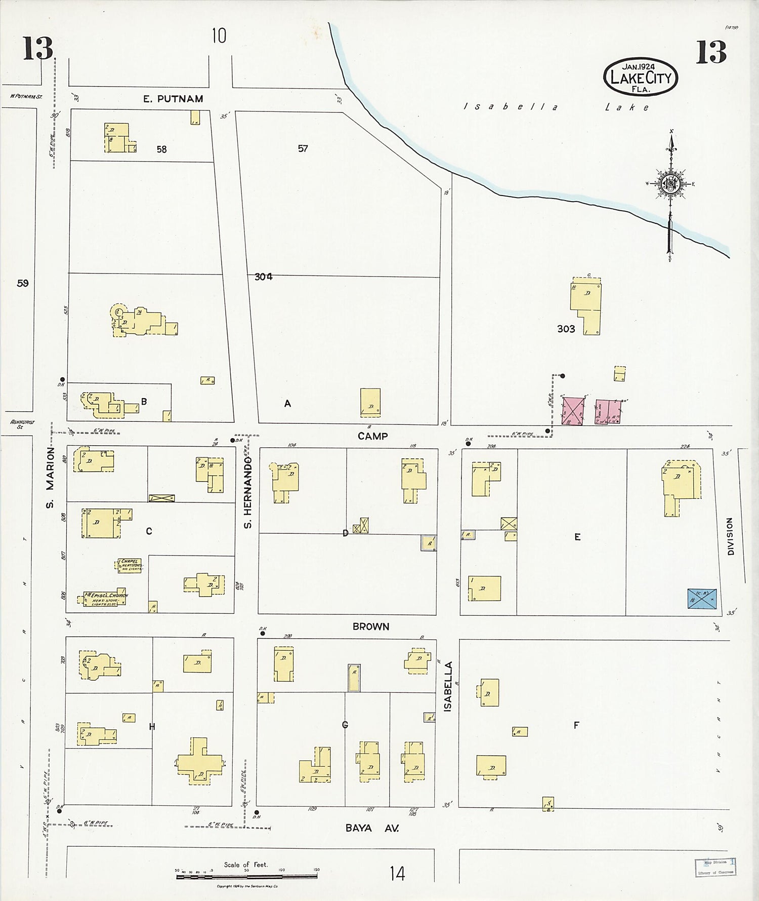 This old map of Watertown, Columbia County, Florida was created by Sanborn Map Company in 1924