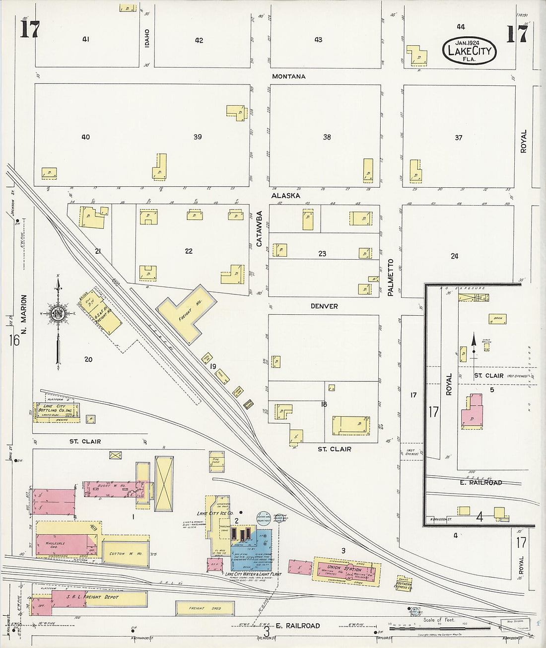 This old map of Watertown, Columbia County, Florida was created by Sanborn Map Company in 1924
