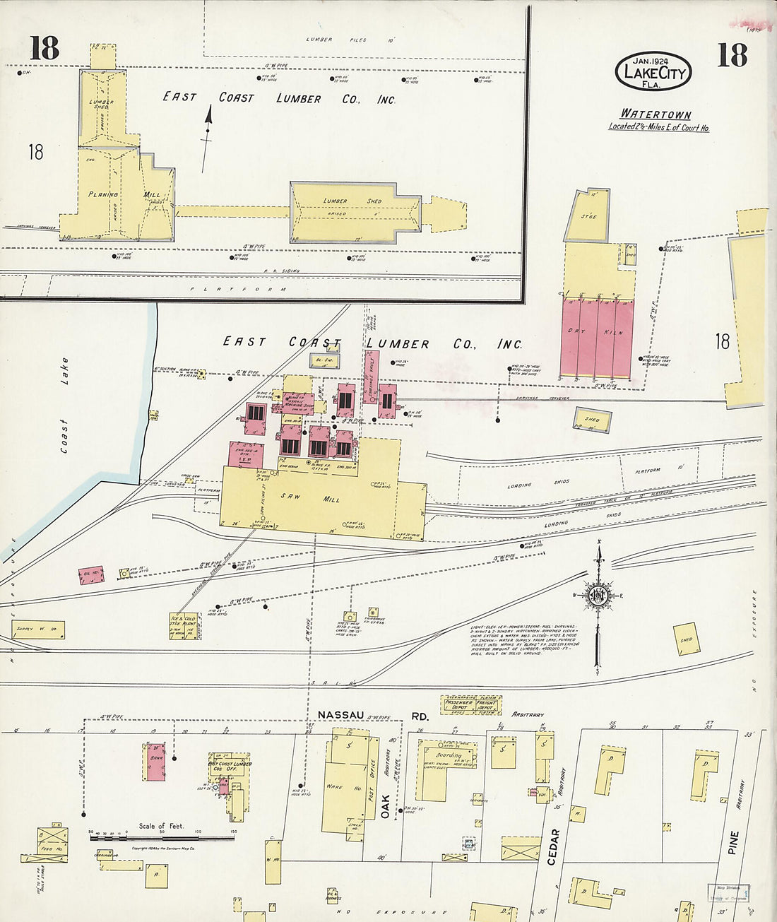 This old map of Watertown, Columbia County, Florida was created by Sanborn Map Company in 1924