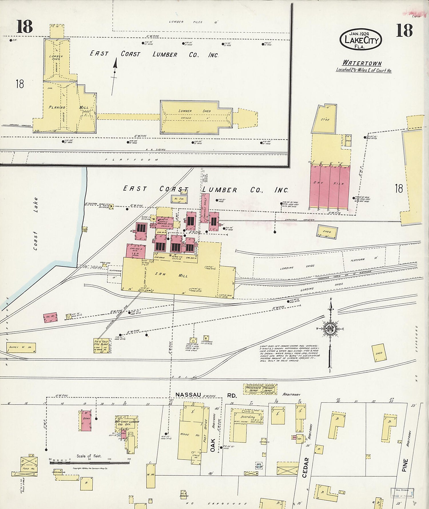 This old map of Watertown, Columbia County, Florida was created by Sanborn Map Company in 1924