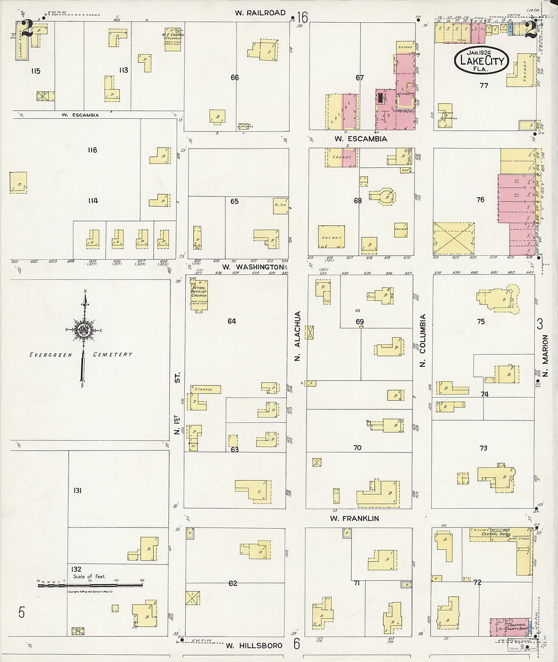 This old map of Watertown, Columbia County, Florida was created by Sanborn Map Company in 1924