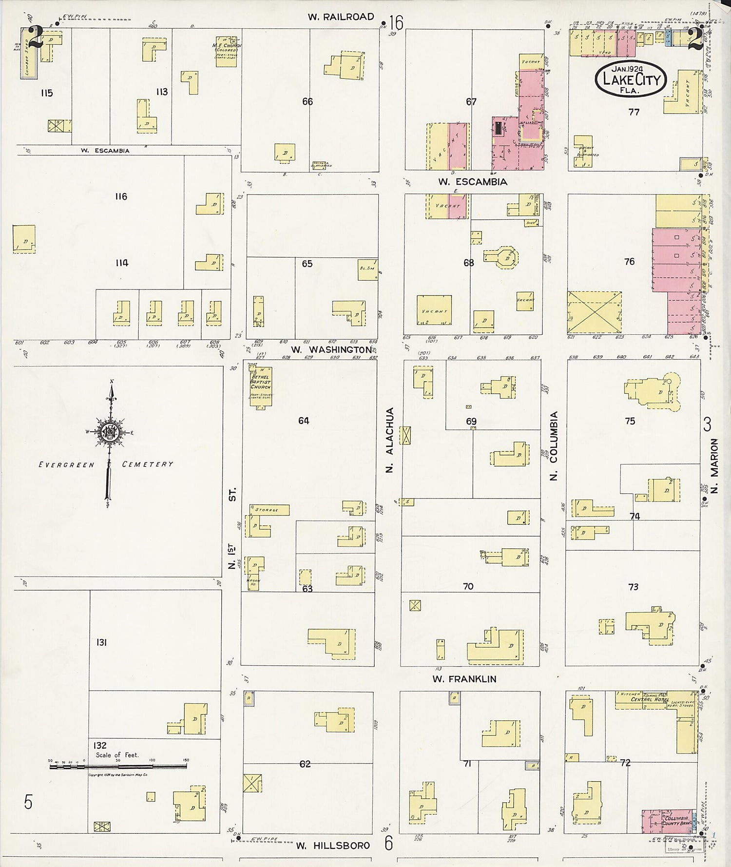 This old map of Watertown, Columbia County, Florida was created by Sanborn Map Company in 1924