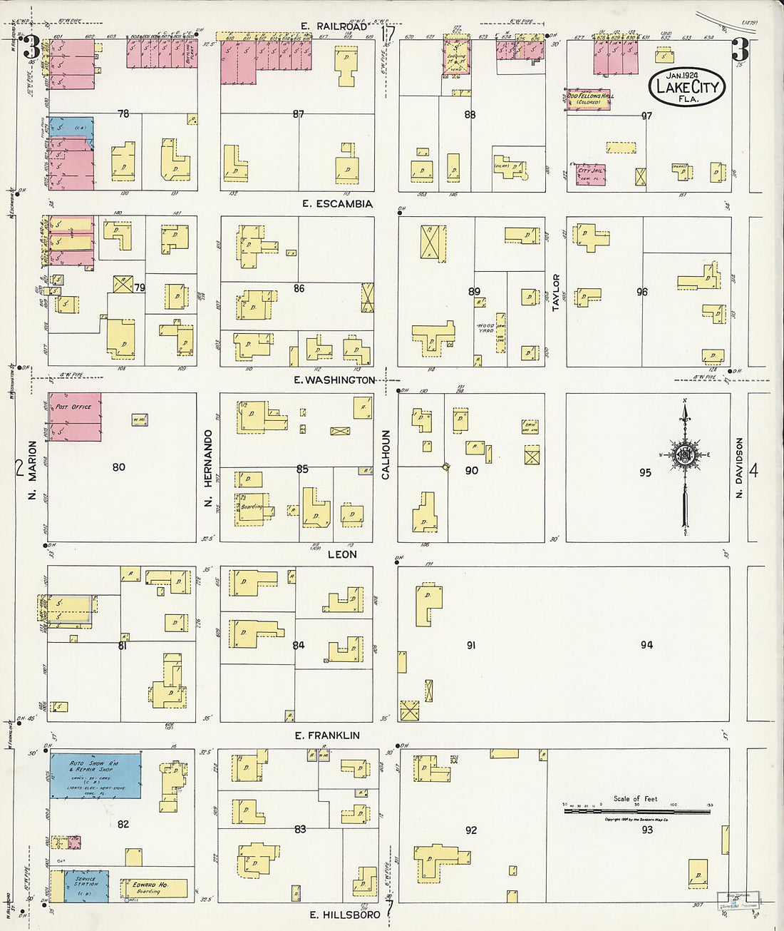 This old map of Watertown, Columbia County, Florida was created by Sanborn Map Company in 1924