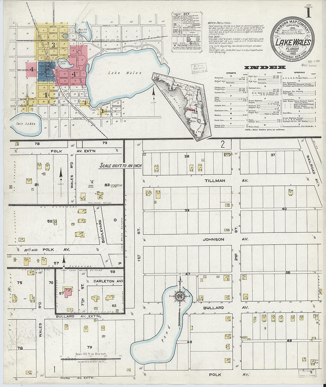 This old map of Lake Wales, Polk County, Florida was created by Sanborn Map Company in 1920