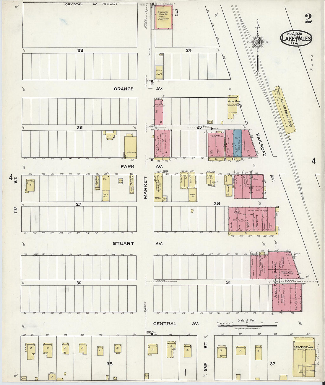 This old map of Lake Wales, Polk County, Florida was created by Sanborn Map Company in 1920