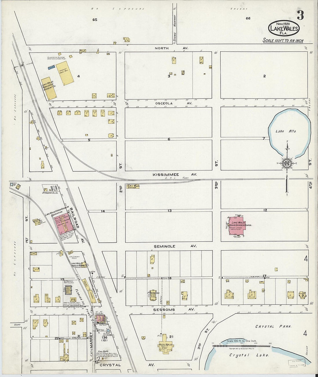 This old map of Lake Wales, Polk County, Florida was created by Sanborn Map Company in 1920