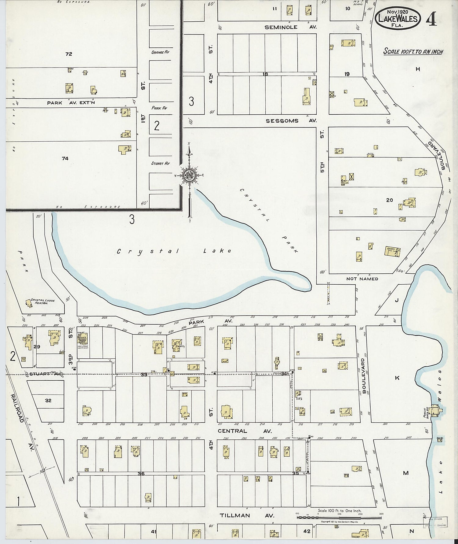 This old map of Lake Wales, Polk County, Florida was created by Sanborn Map Company in 1920